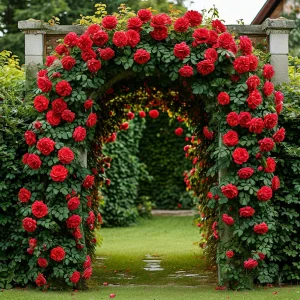 Роза плетистая Алый Триумф купить по цене от 319р. в интернет-магазине «Посадика» с доставкой почтой в в Элистае и по всей России – [изображение №1].